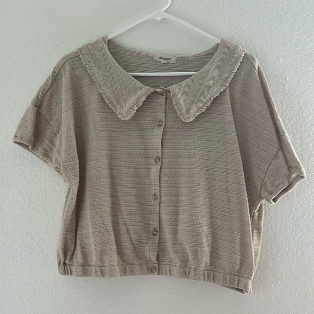Madewell cropped knit collared blouse.